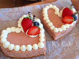 バレンタインに　ピンクのはぁとラズベリーチーズケーキ:K’s Cafeさん