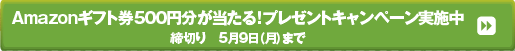 Amazonギフト券500円分が当たる！プレゼントキャンペーン実施中　　締切り　5月9日（月）まで