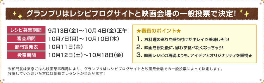 グランプリはレシピブログサイトと映画会場の一般投票で決定！