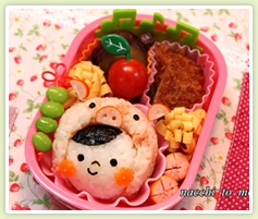 yutanさん『ぶたの帽子を被った女の子のお弁当♪』From なっちともっちののんびり日記