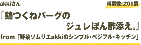 akkiさん 『鶏つくねバーグのジュレぽん酢添え。』 from「野菜ソムリエakkiのシンプル・ベジフル・キッチン」