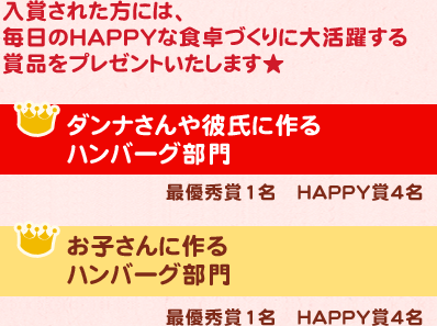 入賞された方には、毎日のHAPPYな食卓づくりに大活躍する賞品をプレゼントいたします★