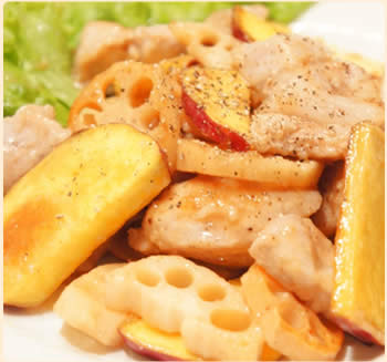豚肉と根菜のハニージンジャー炒め