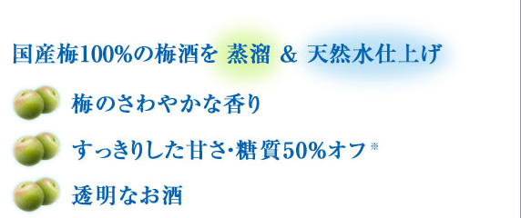 国産梅100%の梅酒を蒸留＆天然水仕上げ