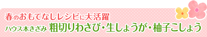 春のおもてなしレシピに大活躍ハウス本きざみ 粗切りわさび・生しょうが・柚子こしょう