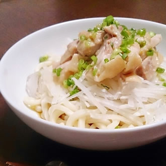 柚子胡椒で鶏塩冷やしうどん。