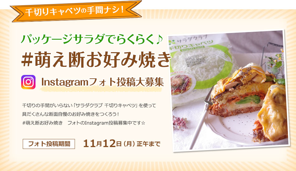 パッケージサラダでらくらく♪#萌え断お好み焼きInstagramフォト投稿モニター大募集