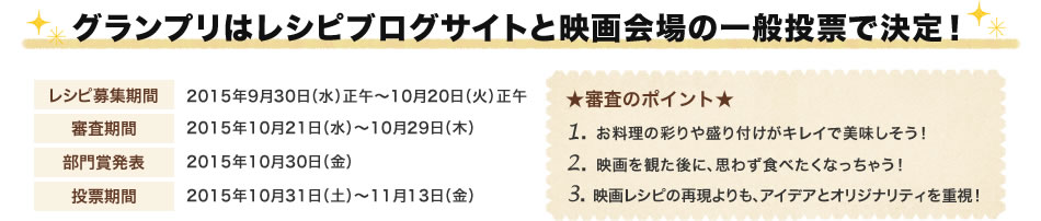 グランプリはレシピブログサイトと映画会場の一般投票で決定！